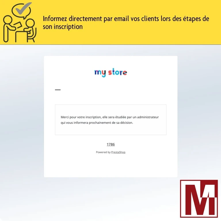 Email d'information de l'état de validation du compte directement aux clients pour prouver le professionnalisme de votre entreprise